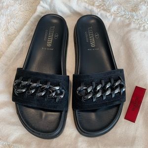 Valentino chain suede platform slides